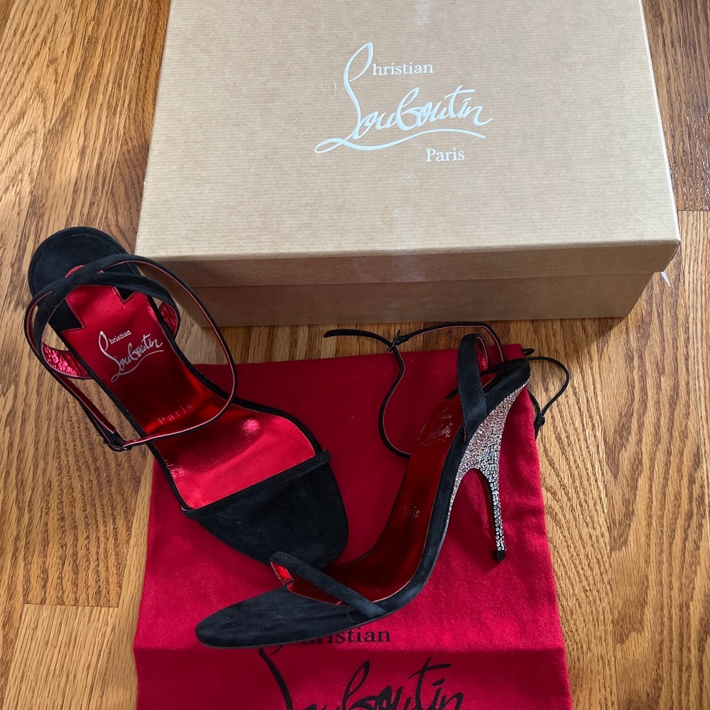 Christian Louboutin Arch Queen Black Suede Crystal Rhinestone Stiletto Heel NIB